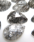 ブラックルチルクオーツ 天然石ルース ローズカット ペア カボション 【10×7mm】（2個）
