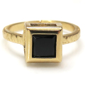 ブラックスピネル  指輪 リング 天然石スクエア 四角 6mm 真鍮ブラス・ゴールドカラー 1個