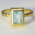 ブルートパーズ 指輪 スカイ レクタングル オクタゴン 長方形リング 天然石 7×5mm 真鍮ブラス・ゴールドカラー 1個