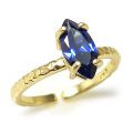 キュービックジルコニア リング 指輪 CZ ブルーサファイア（マーキス 10×5mm）（真鍮ブラス・ゴールドカラー）