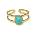天然石ターコイズ＜12月誕生石＞（アリゾナ・スタビライズド）・指輪リング（カボションラウンド・5mm）（真鍮ブラス・ゴールドカラー）（1個）