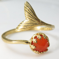カーネリアン 天然石 人魚 指輪 マーメイド マーメード テール リング ゴールド 6mm 真鍮ブラス 1個