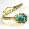 クリソコラ 指輪 天然石 リング リーフ（ベゼルカボションペア 10×7mm）真鍮ブラス・ゴールドカラー