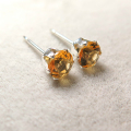 sv925シルバースタッドピアス（4mmラウンド6本爪）天然石シトリン＜11月誕生石＞（1ペア）