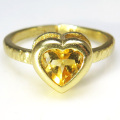 シトリン 指輪 ハート リング 天然石 6mm 真鍮ブラス・ゴールドカラー 1個