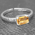 シトリンリング 指輪 天然石  オクタゴン レクタングル 6×4mm 真鍮ブラス シルバーカラー