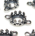 コネクター 空枠 チャームクラウン ラウンド（ベゼルセッティング/カボション用）（6mm）（真鍮ブラス・銀古美・アンティークシルバーカラー）12個