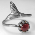 ガーネット 天然石 人魚 指輪 マーメイド マーメード テール リング シルバー 6mm 真鍮ブラス 1個