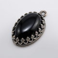 ブラックオニキス ペンダントトップ  銀古美  天然石（ベゼル/カボション）10×8mm（真鍮ブラス・アンティークシルバーカラー）（1個）