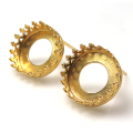 ピアス 空枠 ラウンド クラウン（ベゼルセッティング/カボション）10mm（真鍮ブラス・ゴールドカラー）2ペア