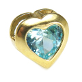 ハート キュービックジルコニア チャーム CZ ペンダント ベゼル （アクアマリン）6mm（真鍮ブラス・ゴールドカラー）1個