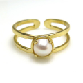 淡水パール指輪リング（真珠）4本爪（カボションラウンド・5mm）（真鍮ブラス・ゴールドカラー）（1個）