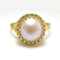 淡水パール指輪リング（真珠）（カボションラウンド・12mm）（真鍮ブラス・ゴールドカラー）（1個）