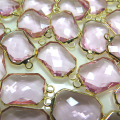 ガラス リンク コネクター（オクタゴン21×10mm） ピンク （真鍮ブラス・ゴールドカラー）（5個）