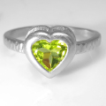 ペリドット 指輪 ハート リング 天然石 6mm 真鍮ブラス・シルバーカラー 1個