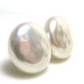 純国産ガラスパールピアス 14kgf バロックパール ミガキ 18mm ホワイトパールカラー（1ペア）