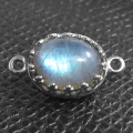 ラブラドライト コネクター 天然石  2リング（ベゼルセッティング/カボション）10×8mm（真鍮ブラス・シルバーカラー）