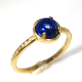 天然石リング 指輪 ラピスラズリ リング ハンマード（4本爪 カボション ラウンド 6mm）（真鍮ブラス・ゴールドカラー）
