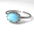 ラリマー 指輪 リングハンマード（カボションオーバル横8×6mm）（真鍮ブラス・シルバーカラー）（1個）