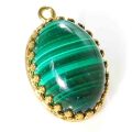 マラカイト ペンダント 天然石 18×13mm オーバル 真鍮ブラス・ゴールドカラー