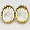 空枠 ピアス 石枠 オーバル クラウン（ベゼル/カボション）18×13mm（真鍮ブラス・ゴールドカラー）1ペア