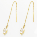 キュービックジルコニア ピアス チェーン CZ クリア 14KGF マーキス 8×4mm
