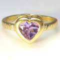 アメジスト（ブラジル） 指輪 ハート リング 天然石 6mm 真鍮ブラス・ゴールドカラー 1個