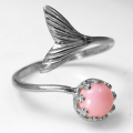 ピンクオパール 天然石 人魚 指輪 マーメイド マーメード テール リング シルバー 6mm 真鍮ブラス 1個