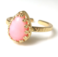 ピンクオパール リング 指輪 天然石（カボションペアシェイプ・10×7mm）（真鍮ブラス・ゴールドカラー）