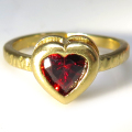 ガーネット 指輪 リング 天然石 ハート 6mm 真鍮ブラス・ゴールドカラー 1個