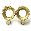 空枠 石枠 ピアス ラウンド カン付 クラウン（ベゼル/カボション）6mm（真鍮ブラス・ゴールドカラー）2ペア