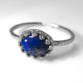 ラピスラズリ  指輪 天然石ハンマードリング＜12月誕生石＞（横カボションオーバル・8×6mm）（真鍮ブラス・シルバーカラー）