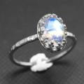 レインボームーンストーン 天然石指輪 リング・ローズカット＜6月誕生石＞カボションオーバル8×6mm　真鍮ブラス・シルバーカラー