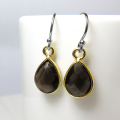 スモーキークオーツピアス 天然石 10×7mmペアシェイプ・フレンチフック シルバー ゴールド コンビミックス 1ペア