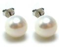淡水パールピアス 真珠 シルバーSV925（ホワイト系）（ボタン10～10.5mm） キャッチ付（1ペア）