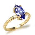 キュービックジルコニア リング 指輪 CZ タンザナイト（マーキス 10×5mm）（真鍮ブラス・ゴールドカラー）