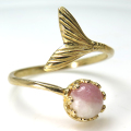 トルマリンクオーツ 指輪 天然石 人魚 マーメイド マーメード テール リング ゴールド 6mm 真鍮ブラス 1個
