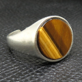 タイガーアイ 指輪 リング シグネット 天然石（12mm）真鍮 シルバーカラー