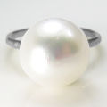 淡水パールリング（真珠）指輪ハンマード（ボタン12mm）（真鍮ブラス・銀 シルバーカラー）