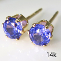 ブルー YAG（イットリウム アルミニウム ガーネット）合成ガーネット ピアス 14K（14金）（ラウンド4mm）1ペア