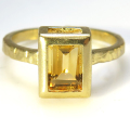 シトリン指輪 レクタングル オクタゴン 長方形リング 天然石 7×5mm 真鍮ブラス・ゴールドカラー 1個