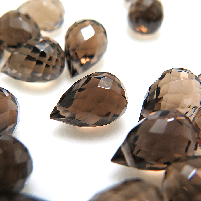 スモーキークオーツ ビーズ ブリオレット 天然石ルース 【ティアドロップカット 8×5mm 横穴 しずく】 （10個）