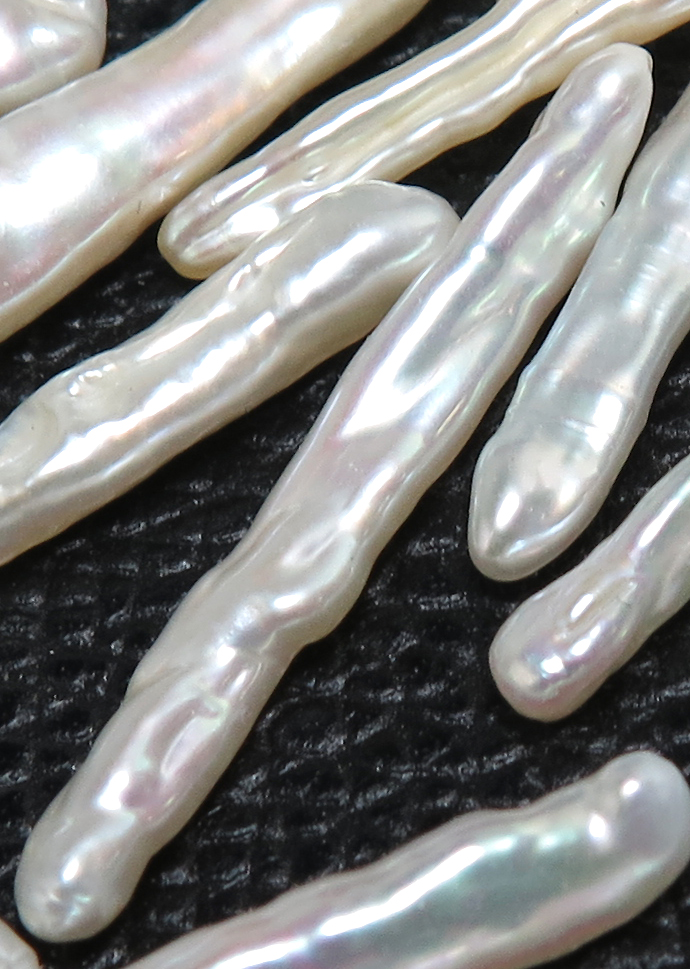 スティックパール ルース 穴無 淡水真珠 細長 17～40mm×3～6mm ホワイト系 10個