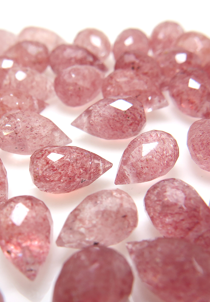 ストロベリークォーツ 天然石ビーズ ブリオレット ルース 【ティアドロップカット 6×4mm 横穴 しずく】 （10個）