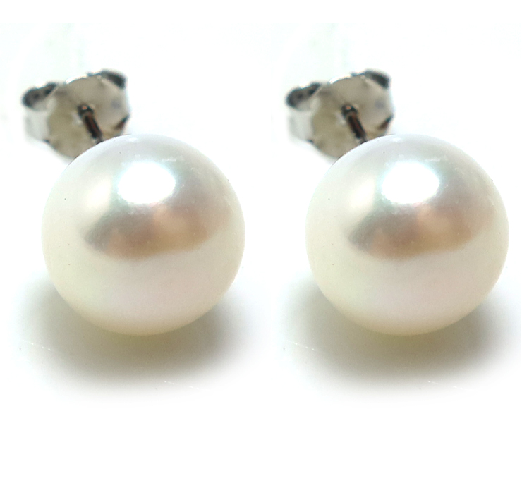 淡水パールピアス 真珠 シルバーSV925（ホワイト系）（ボタン10～10.5mm） キャッチ付（1ペア）