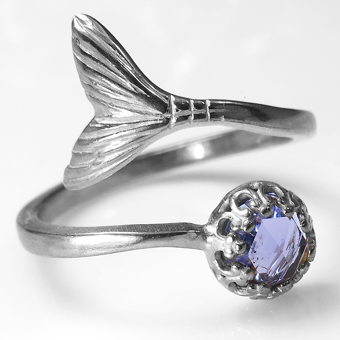 タンザナイト ローズカット 指輪 天然石 人魚 マーメイド マーメード テール リング シルバー 6mm 真鍮ブラス 1個