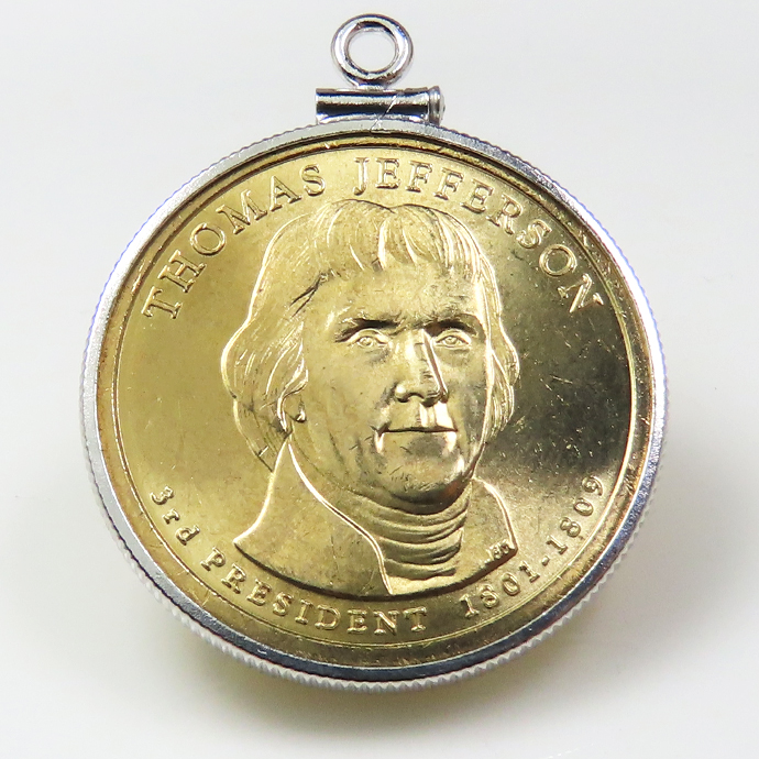 アメリカ大統領1ドル貨 トーマス・ジェファーソン Thomas Jefferson 第3代・コインペンダント・バチカン付 SV925 シルバー