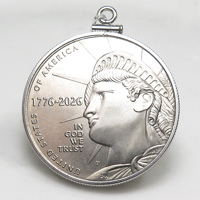 自由の女神 コインペンダント アメリカ建国250年 白銅貨 /ハーフダラー（50セント）2026年 バチカン付「シルバーSV925」1個