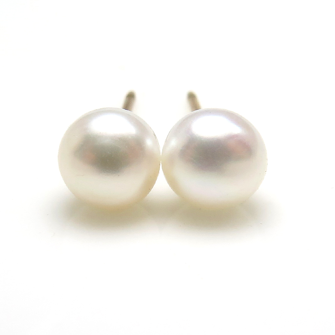 淡水パールピアス 真珠 14kgf（ホワイト系）（ボタン4mm）ゴールドフィルド（10ペア）