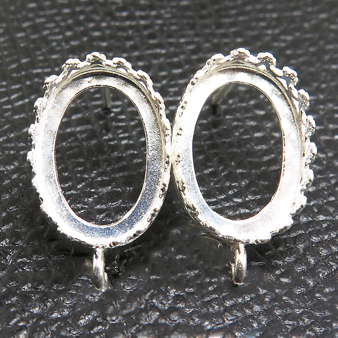 石枠 空枠 ピアス オーバル カン付 クラウン（ベゼル/カボション）14×10mm（真鍮ブラス・シルバーカラー）25ペア